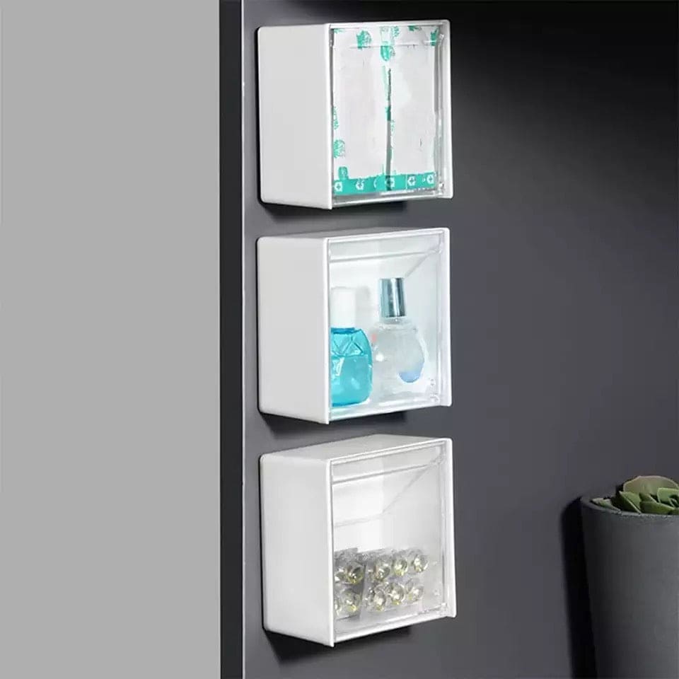 Self-Adhesive Wall Flip-Top Organizer, Transparent Window Clamshell Storage Box, Storage Canister Box Self-Adhesive Wall Flip-Top Organizer, Transparent Window Clamshell Storage Box, Storage Canister Box